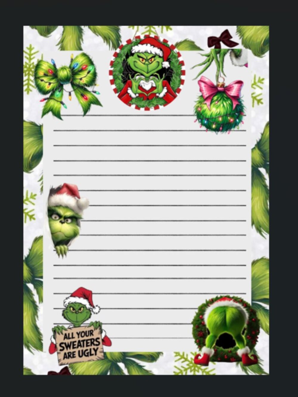 The Grinch Notepad, Handmade, lined, list, notes, pad, writing, Christmas